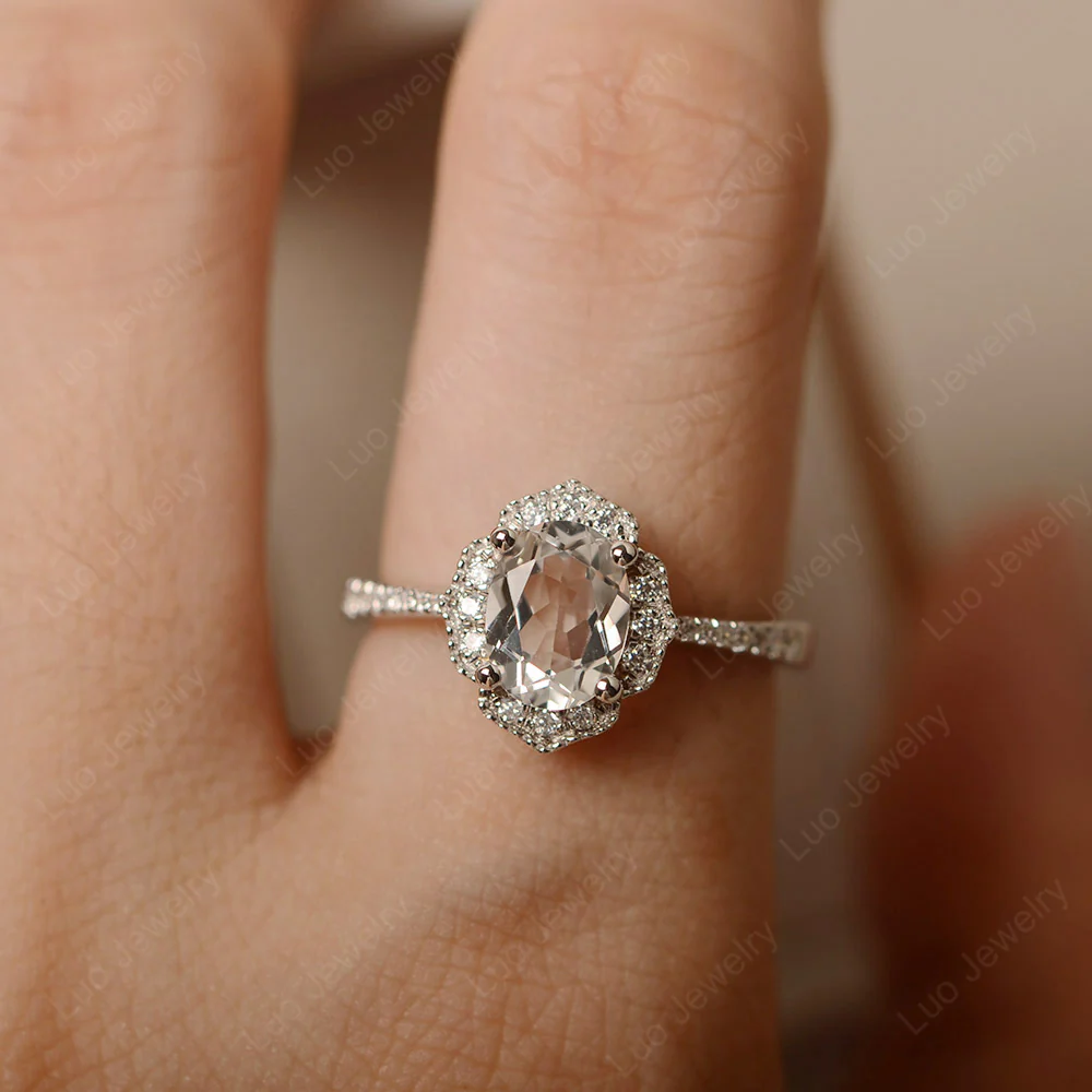 Milgrain Halo White Topaz Engagement Ring - Image 5