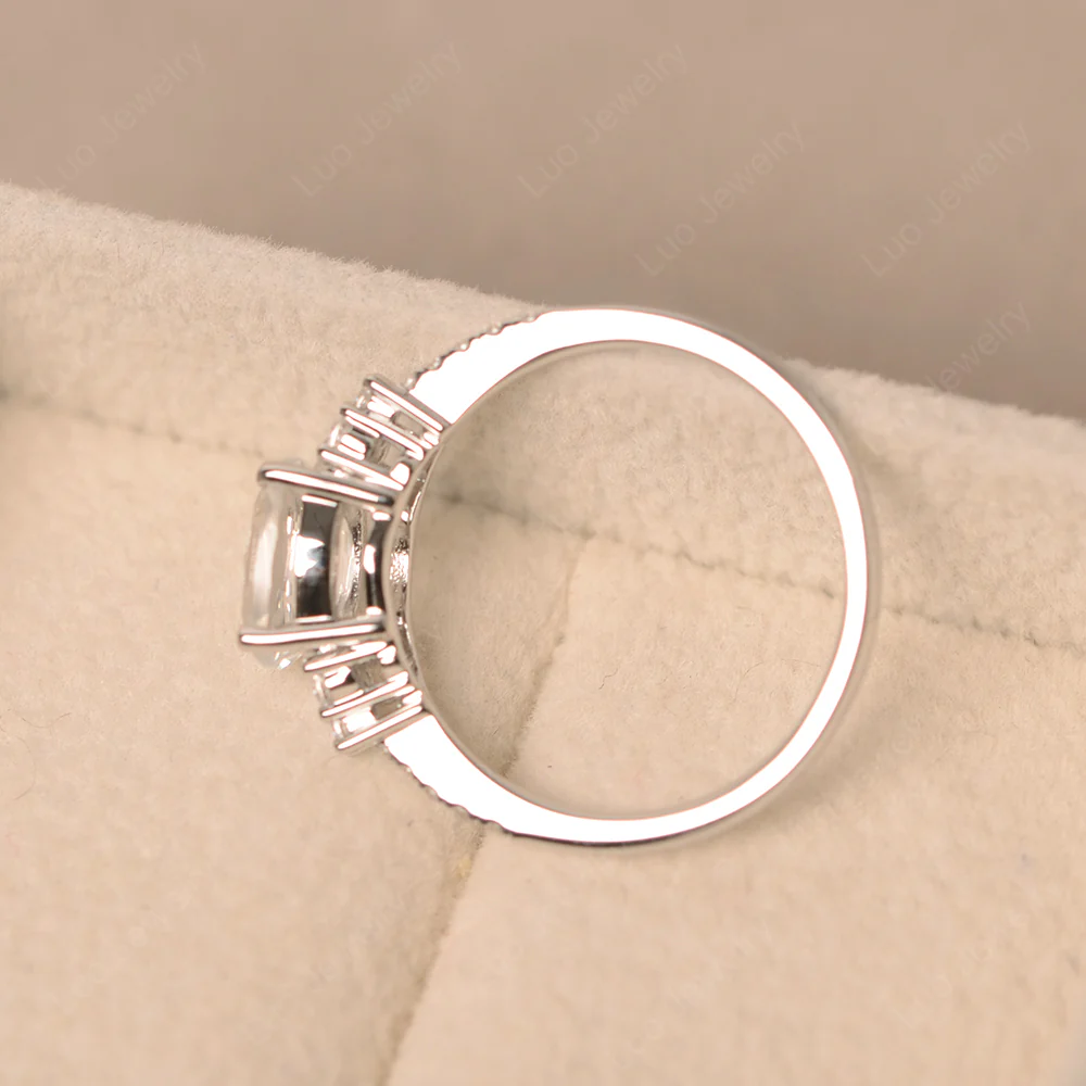 Horizontal Oval Cut White Topaz Engagement Ring - Image 3