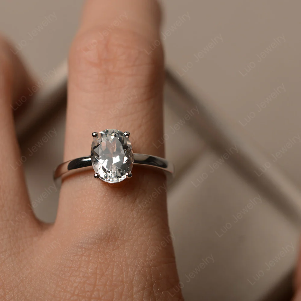 Oval White Topaz Solitaire Engagement Ring - Image 4