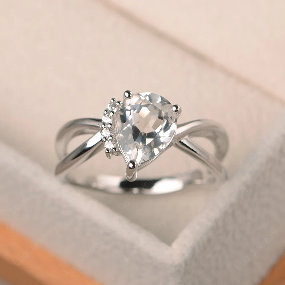 White Topaz Asymmetric Engagement Ring - Image 3