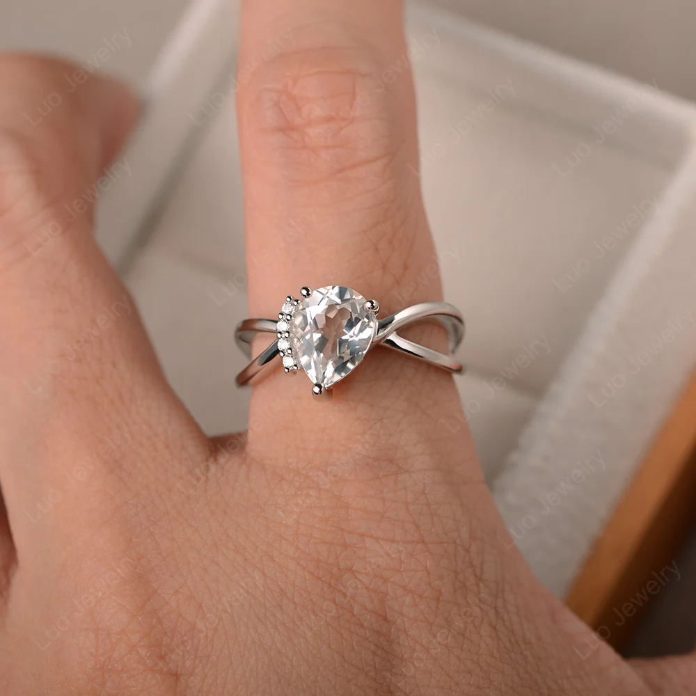 White Topaz Asymmetric Engagement Ring - Image 5