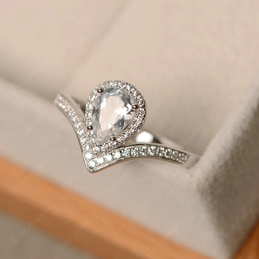 Teardrop Shaped White Topaz Chevron Ring - Image 2