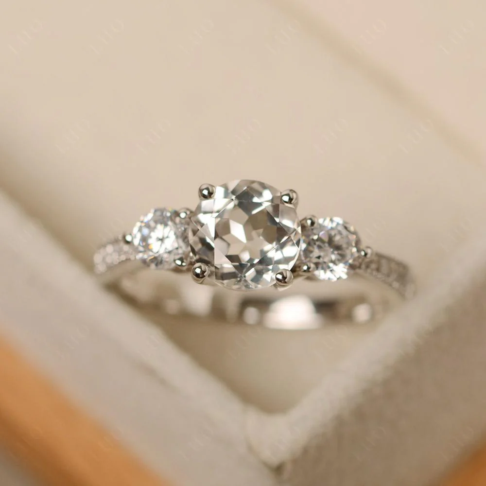 White Topaz 3 Stone Engagement Ring - Image 11