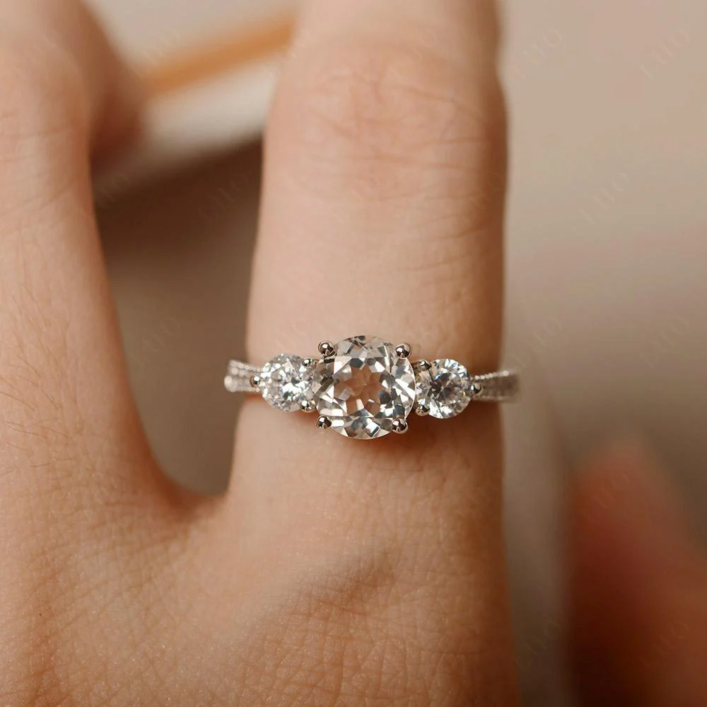 White Topaz 3 Stone Engagement Ring - Image 13