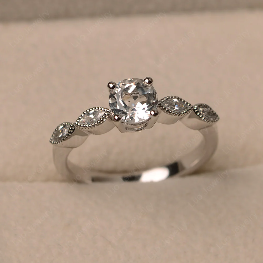 White Topaz Milgrain Vintage Inspired Ring