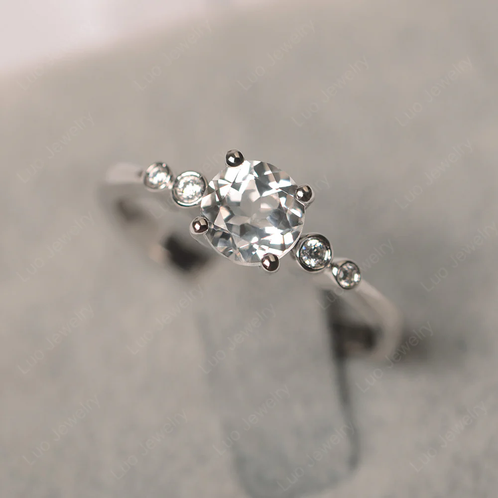 White Topaz Ring Round Cut Engagement Ring