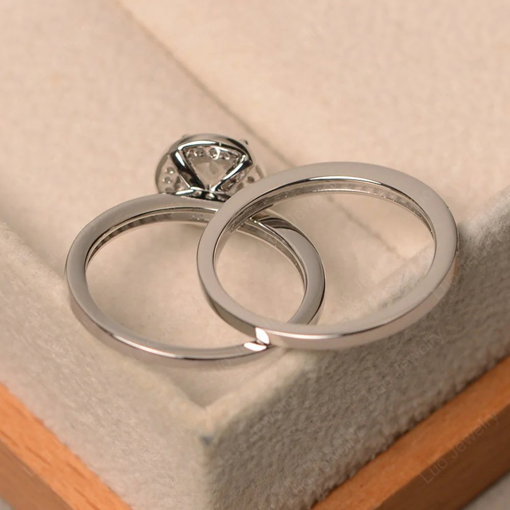 Round Cut White Topaz Halo Bridal Set Ring - Image 3
