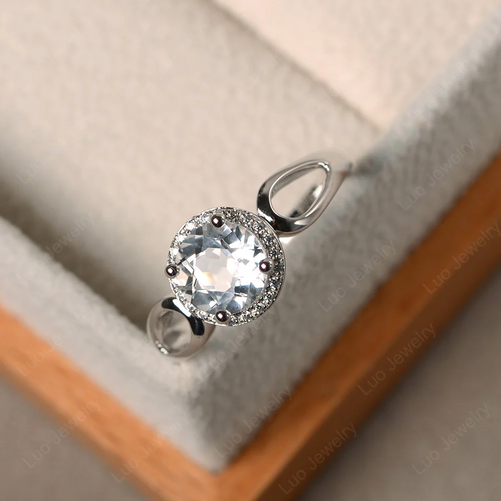 White Topaz Halo Engagement Ring Split Shank - Image 2