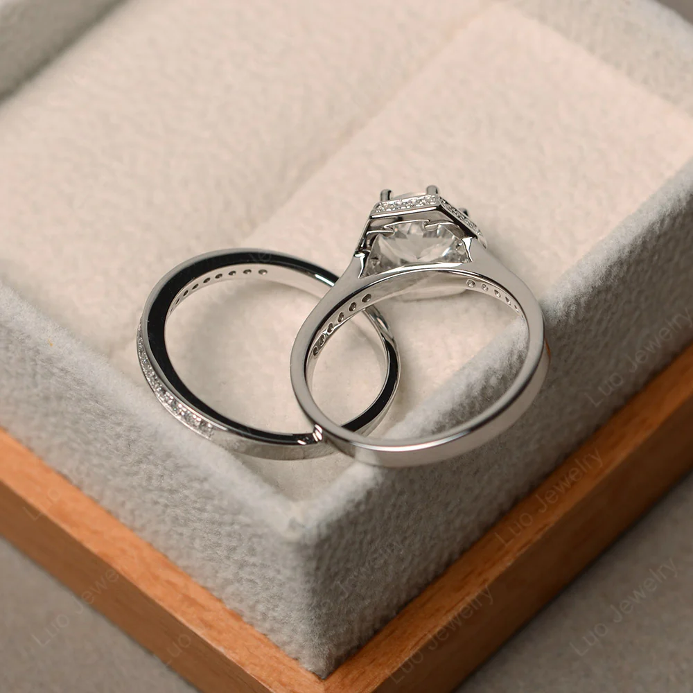 White Topaz Hexagon Bridal Set Rings - Image 3