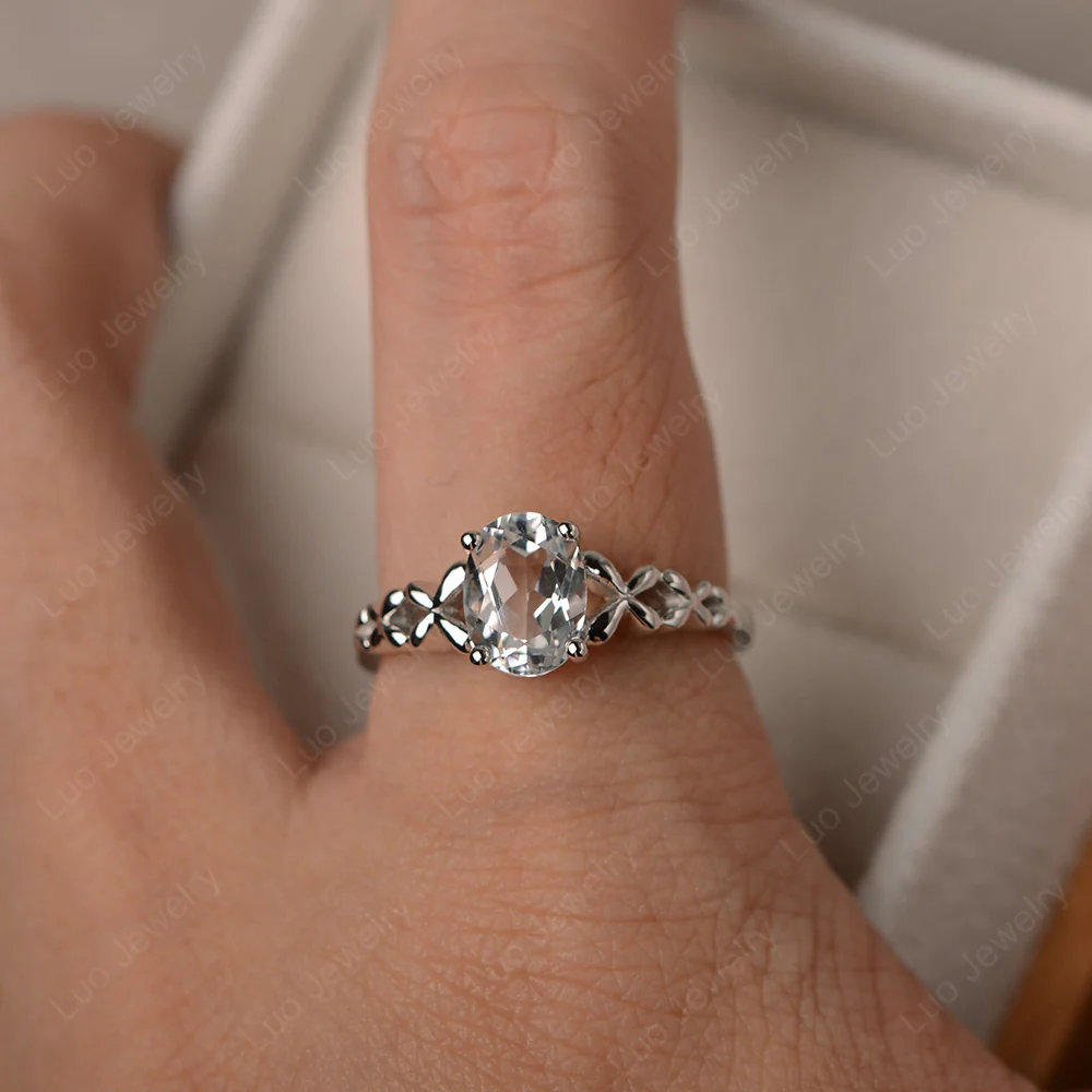 White Topaz Solitaire Oval Engagement Ring - Image 4