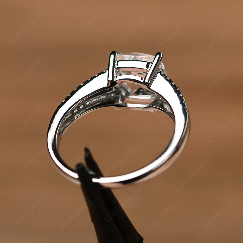 Cushion Cut White Topaz Split Shank Ring - Image 3