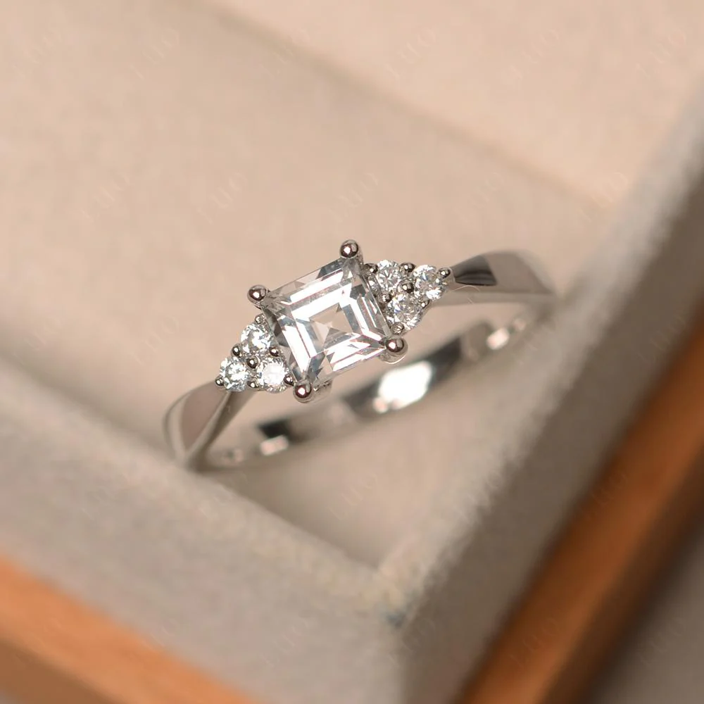 Square Cut White Topaz Petite Ring - Image 29
