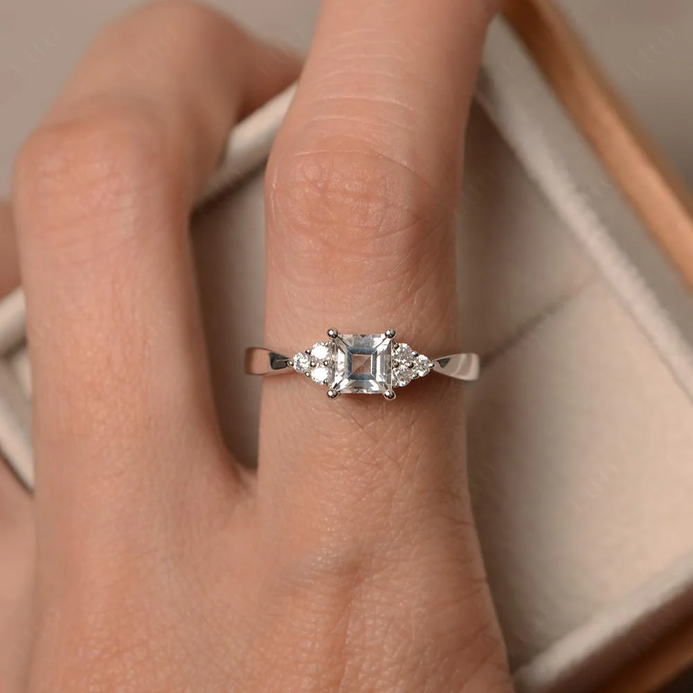 Square Cut White Topaz Petite Ring - Image 32