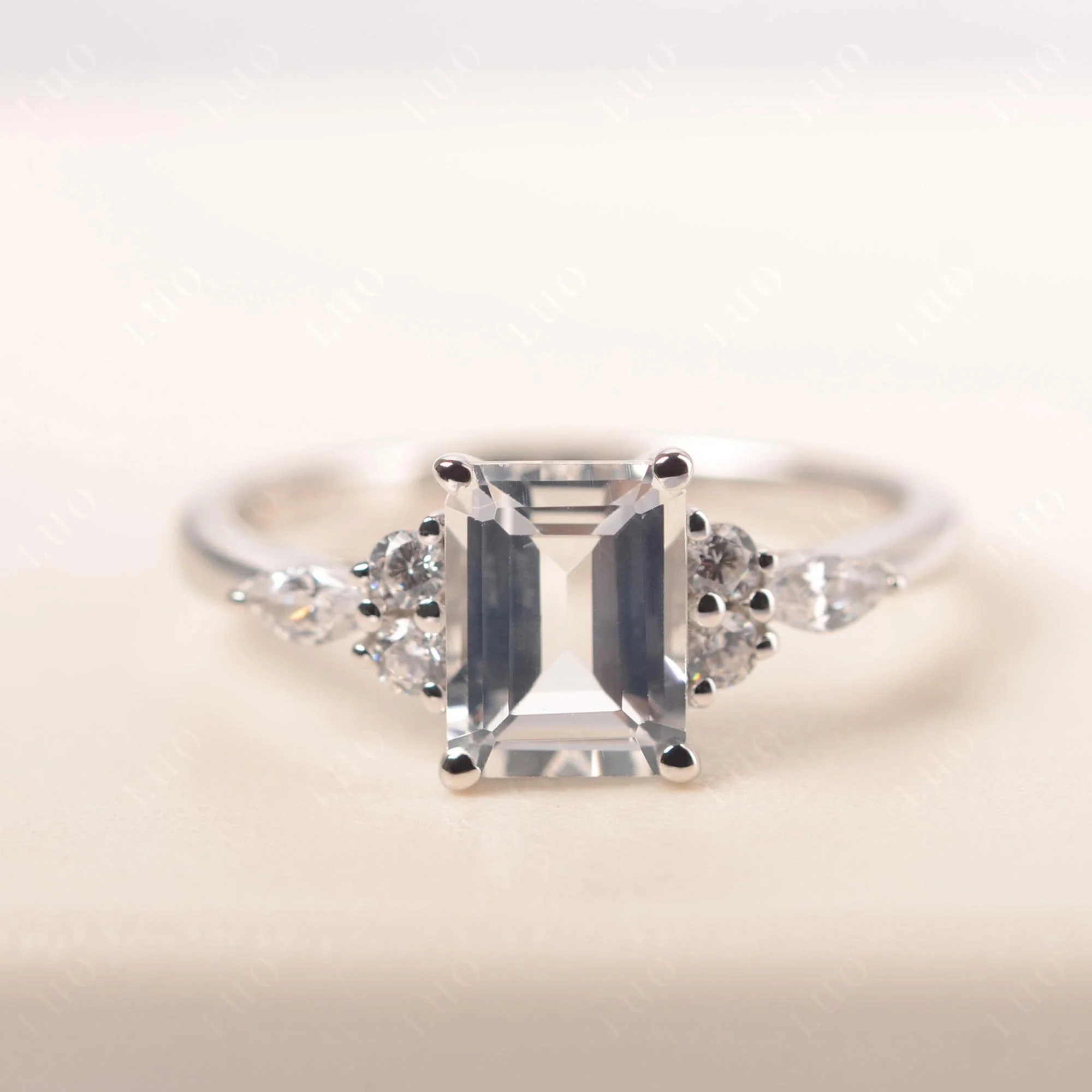 Simple Emerald Cut White Topaz Ring - Image 29