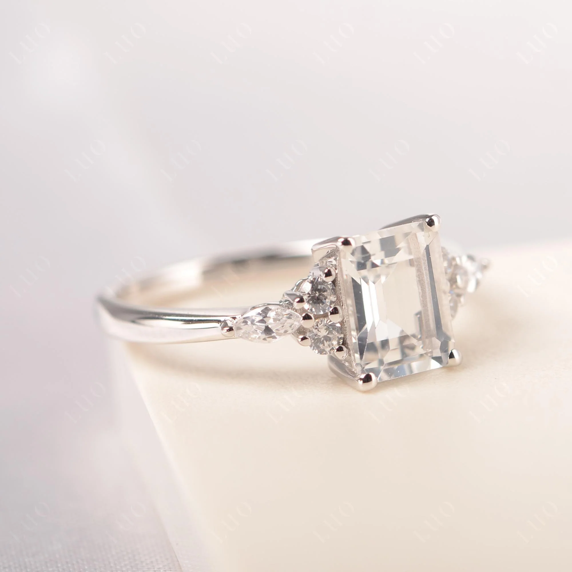 Simple Emerald Cut White Topaz Ring - Image 30