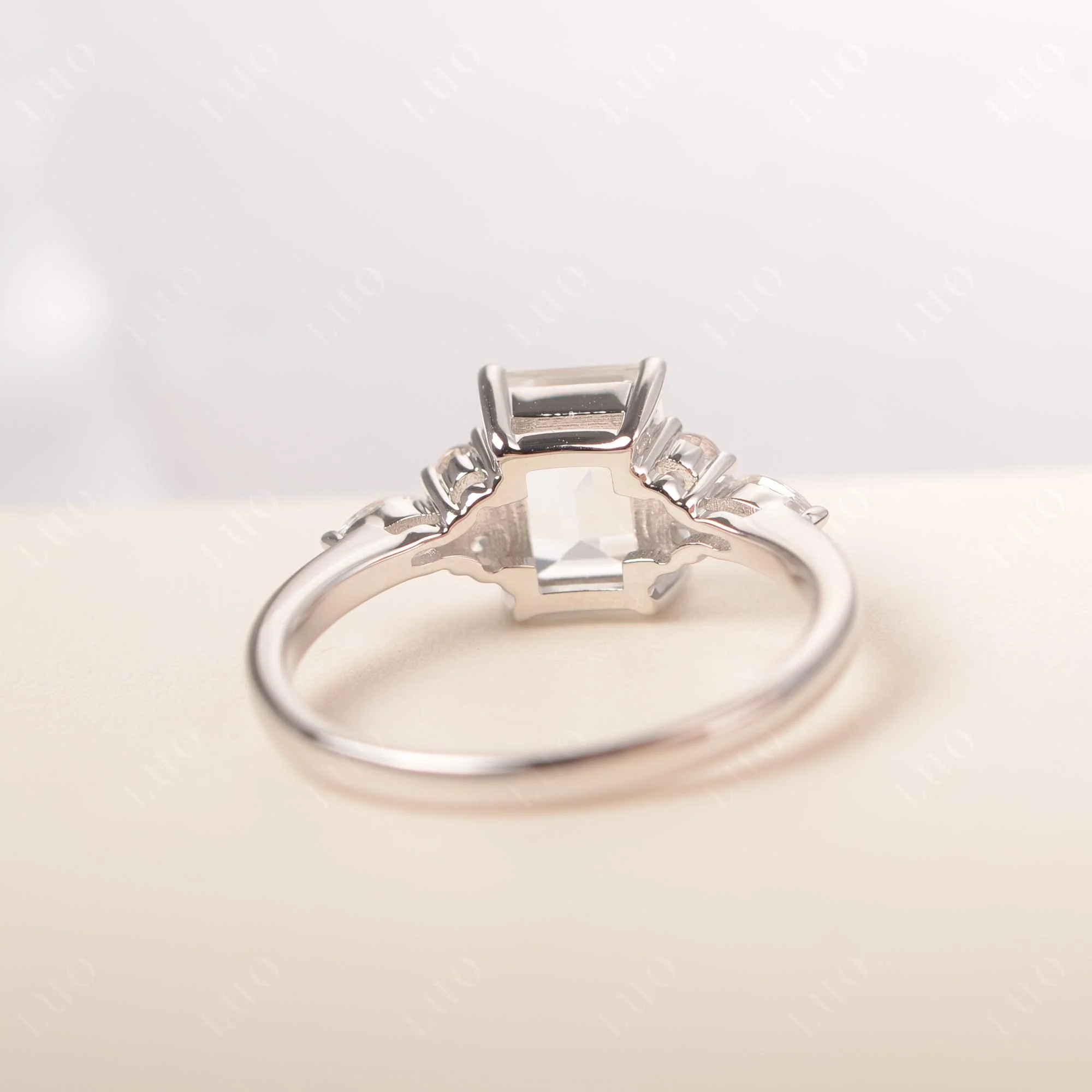 Simple Emerald Cut White Topaz Ring - Image 31