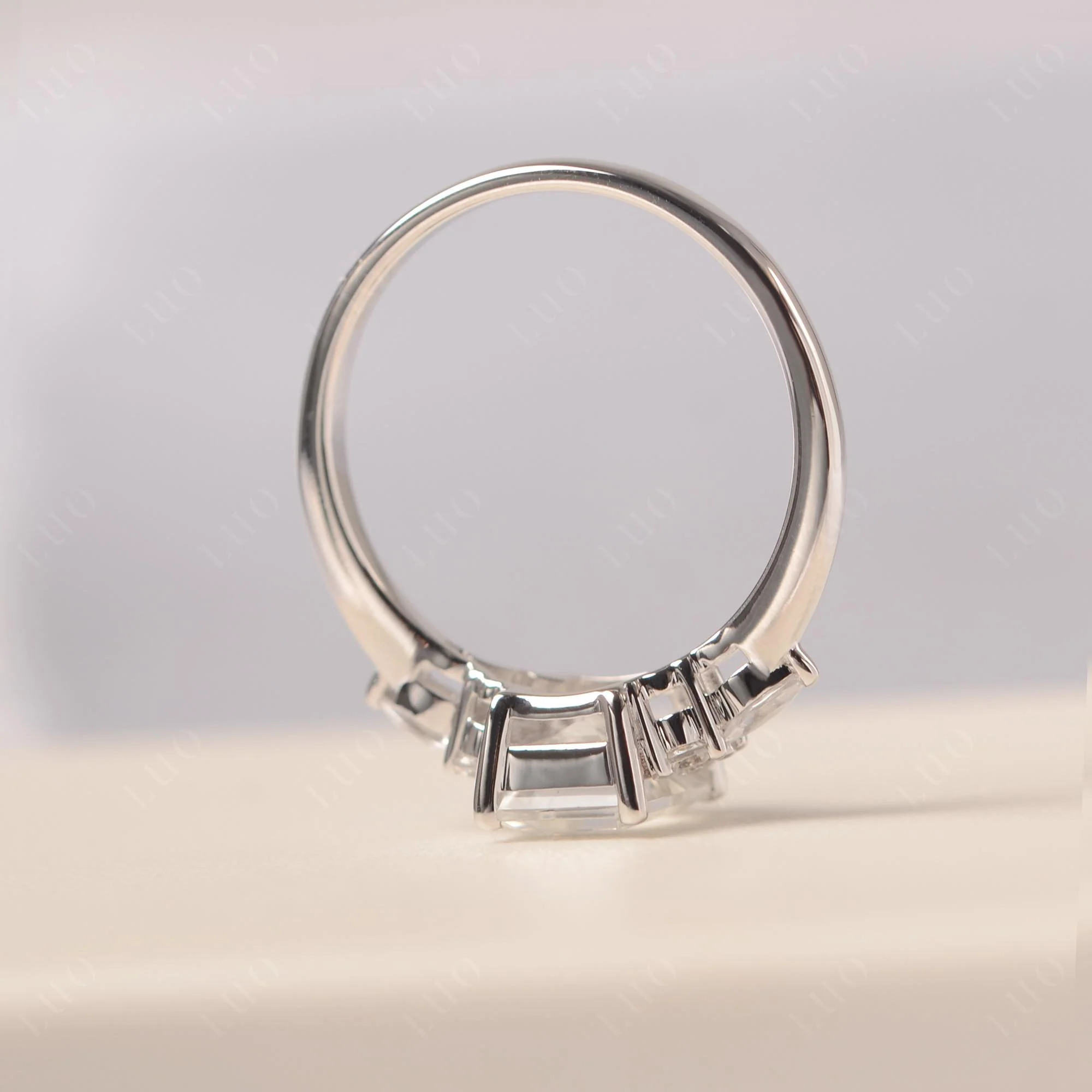 Simple Emerald Cut White Topaz Ring - Image 32