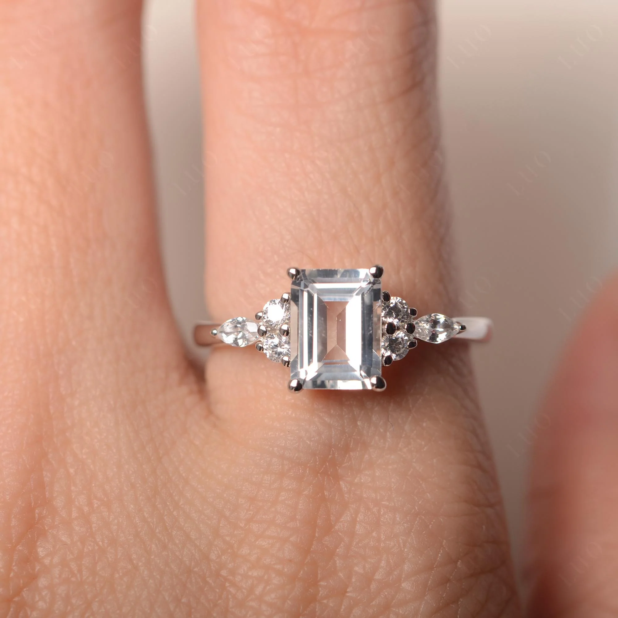 Simple Emerald Cut White Topaz Ring - Image 33