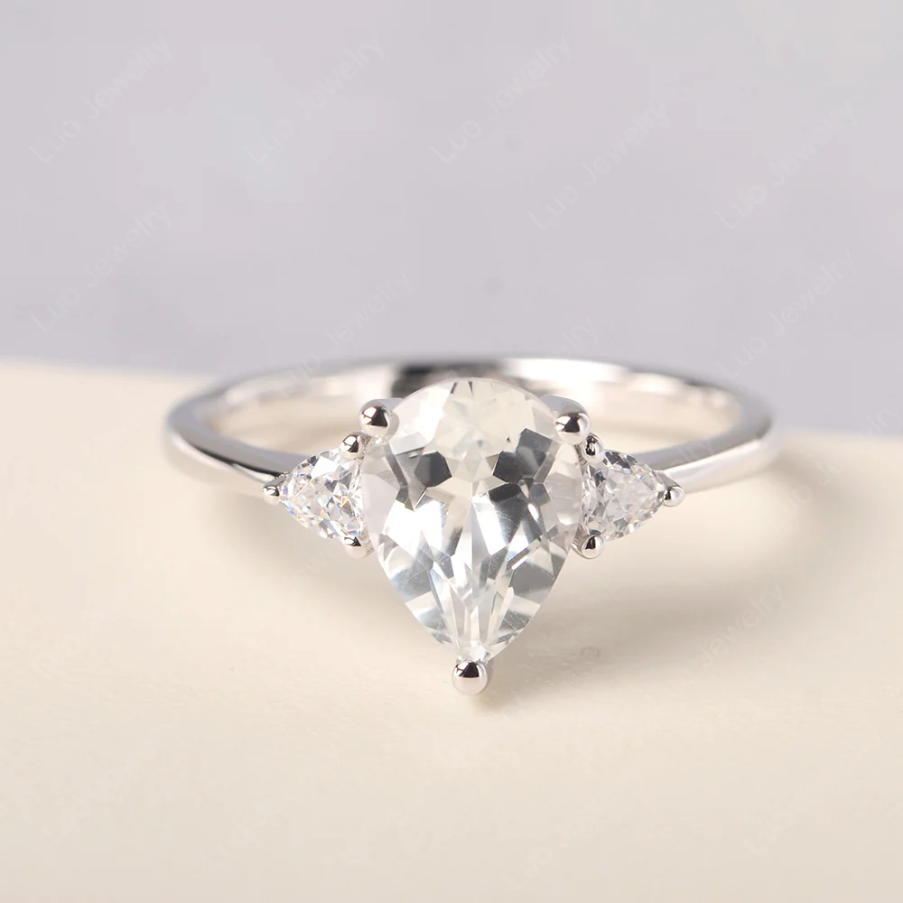 Teardrop White Topaz Trilogy Ring