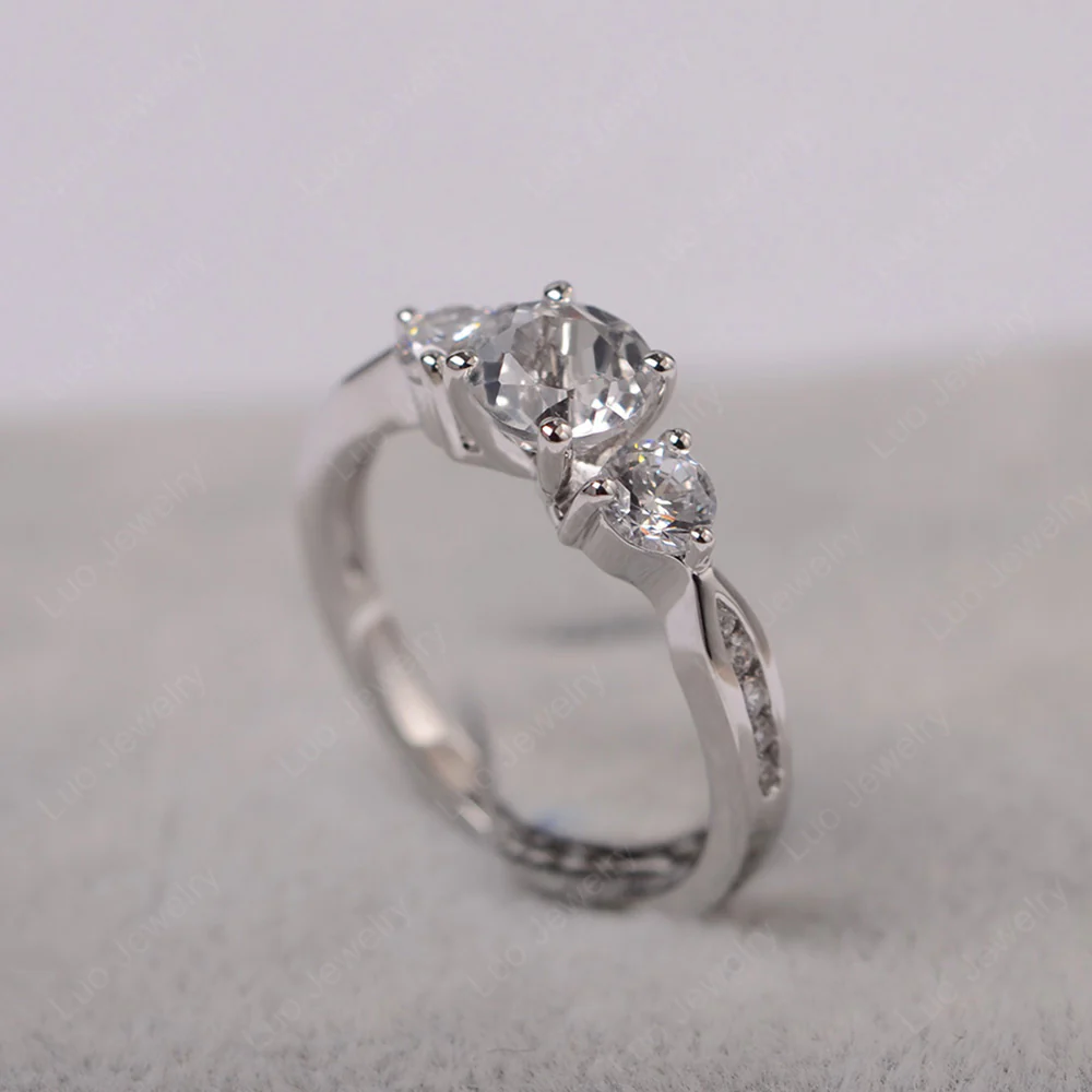 White Topaz Three Stone Engagement Ring - Image 2