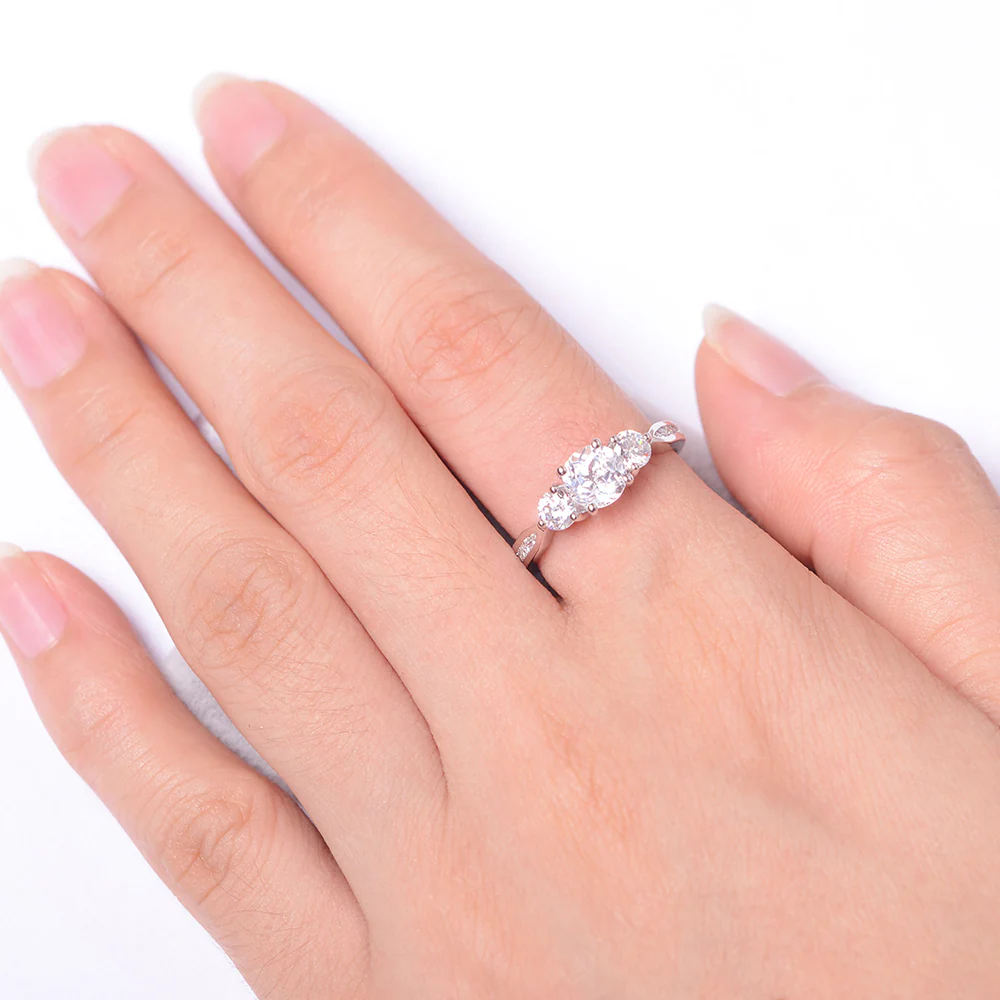 White Topaz Three Stone Engagement Ring - Image 4