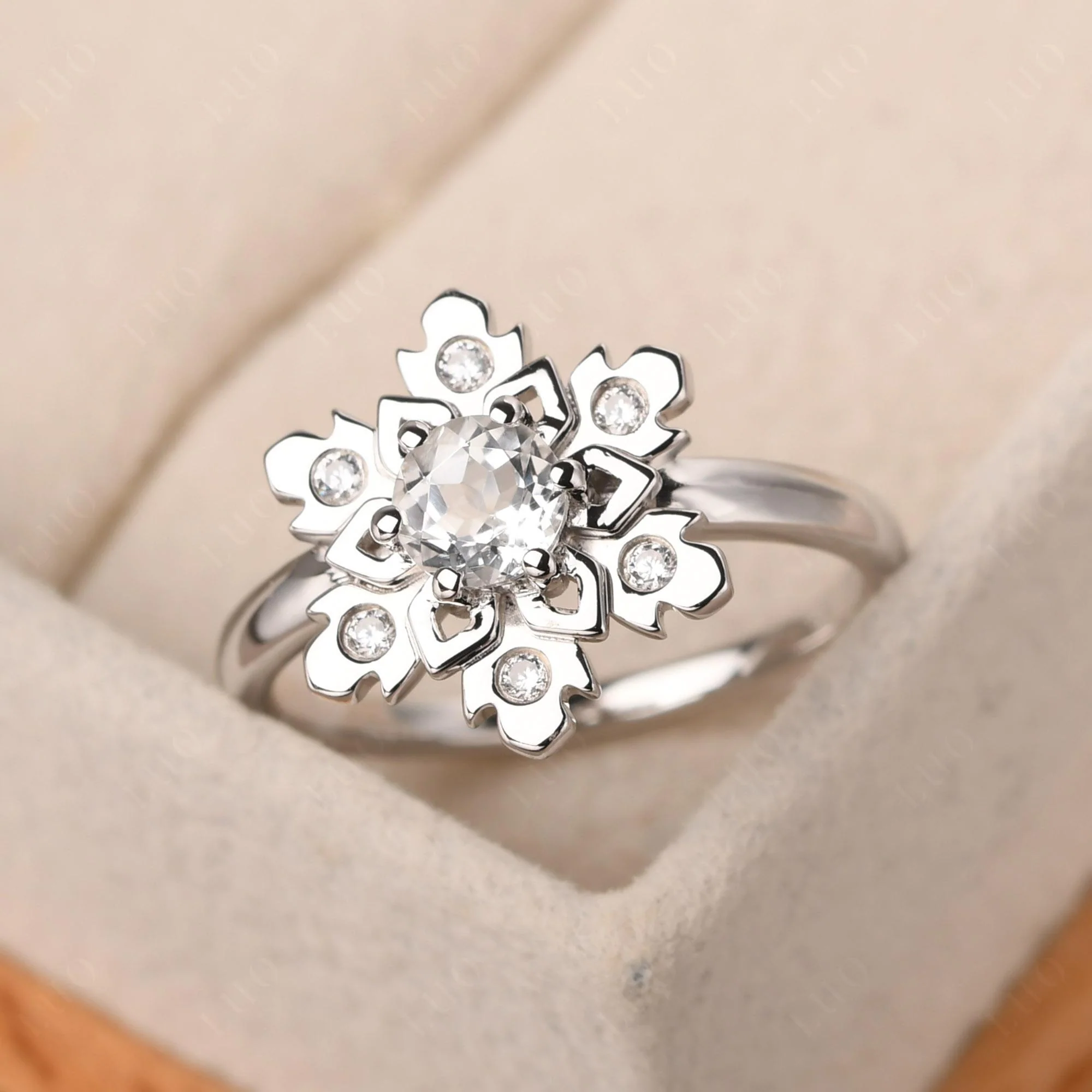 White Topaz Snowflake Engagement Ring - Image 10