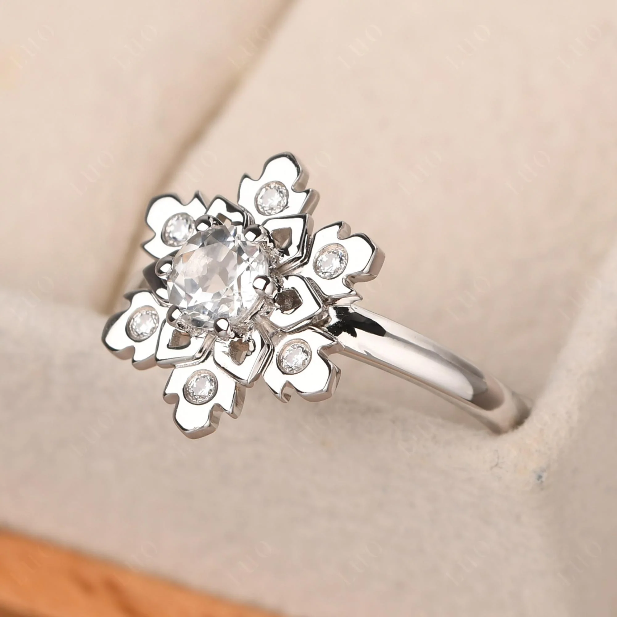 White Topaz Snowflake Engagement Ring - Image 11