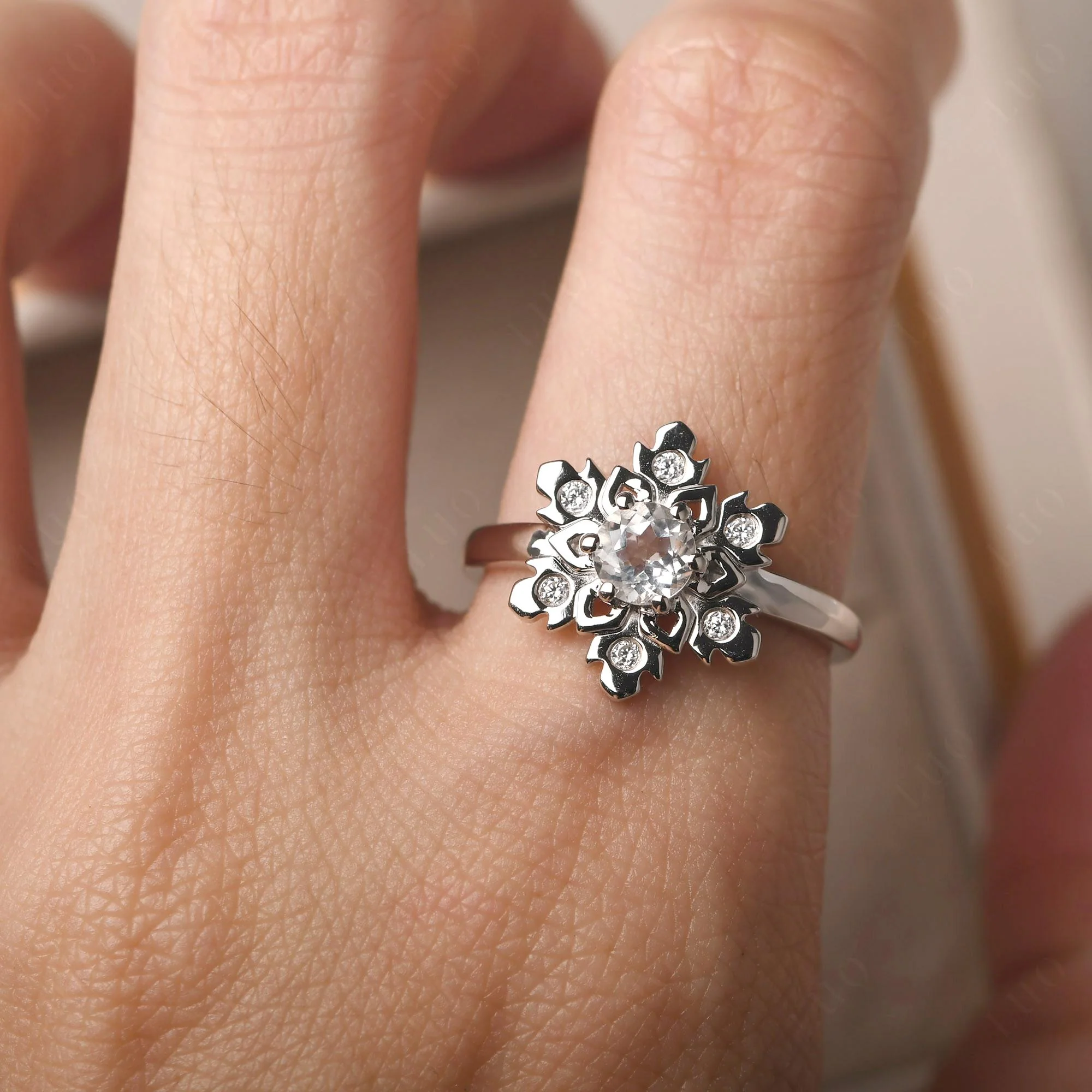 White Topaz Snowflake Engagement Ring - Image 14