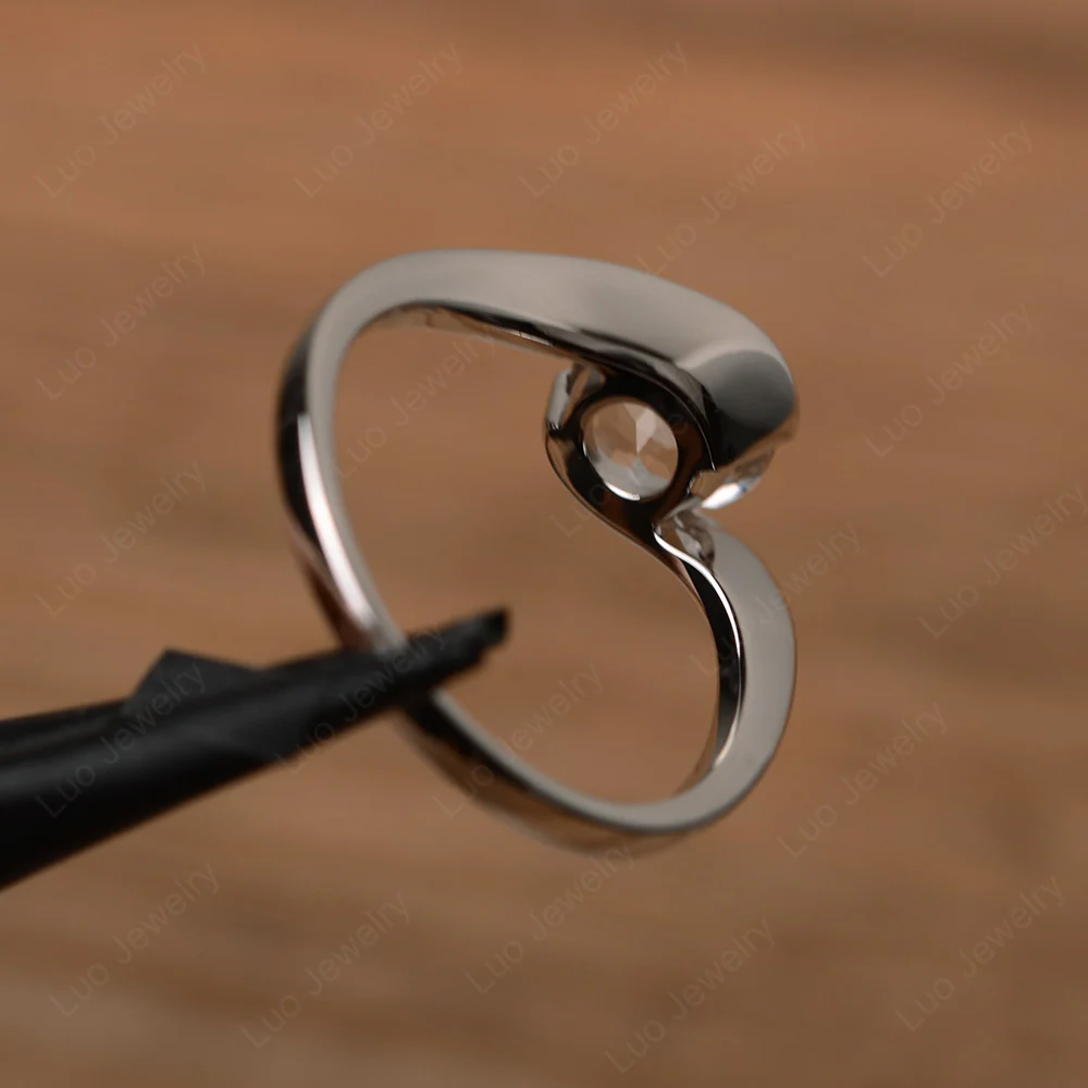 White Topaz Solitaire Bezel Set Engagement Ring - Image 3