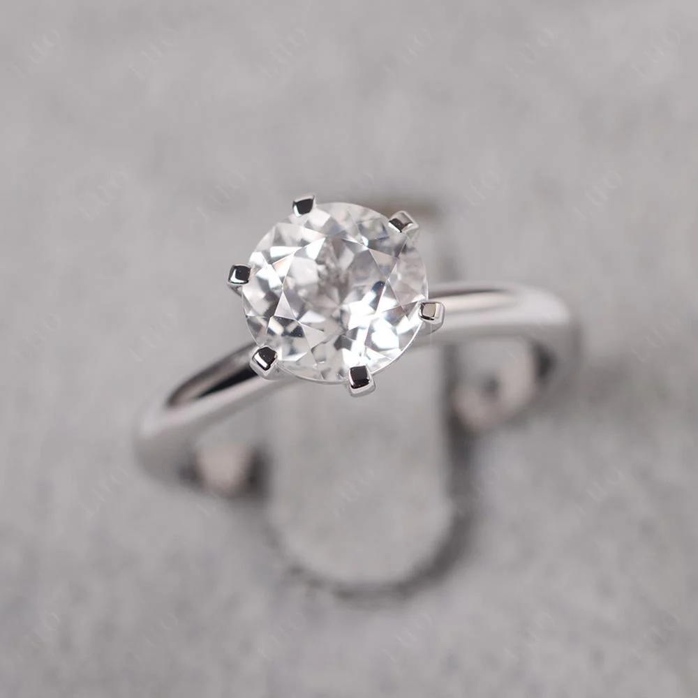 White Topaz 6 Prong Solitaire Engagement Ring - Image 10