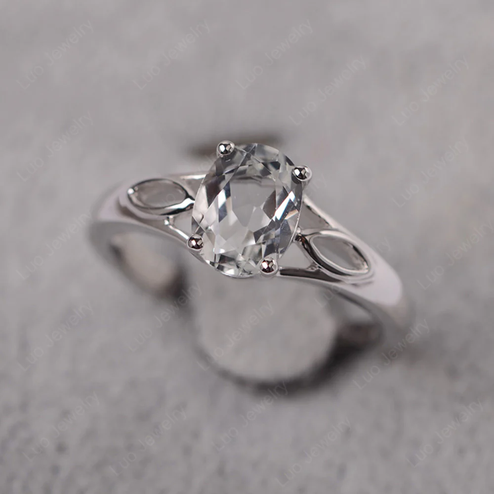 Oval White Topaz Solitaire Split Shank Ring - Image 2