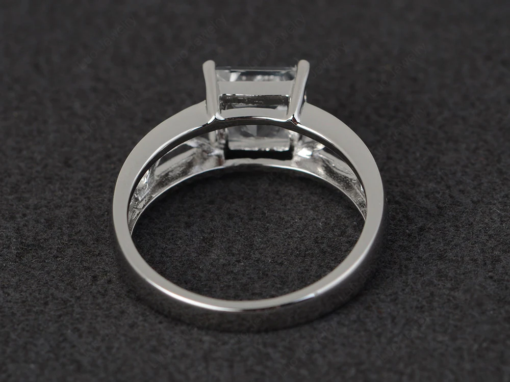 White Topaz Solitaire Ring Wide Band - Image 2