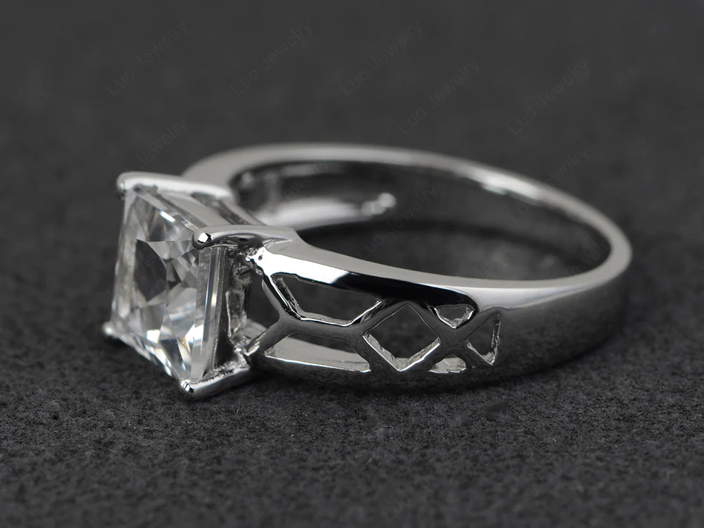 White Topaz Solitaire Ring Wide Band - Image 3