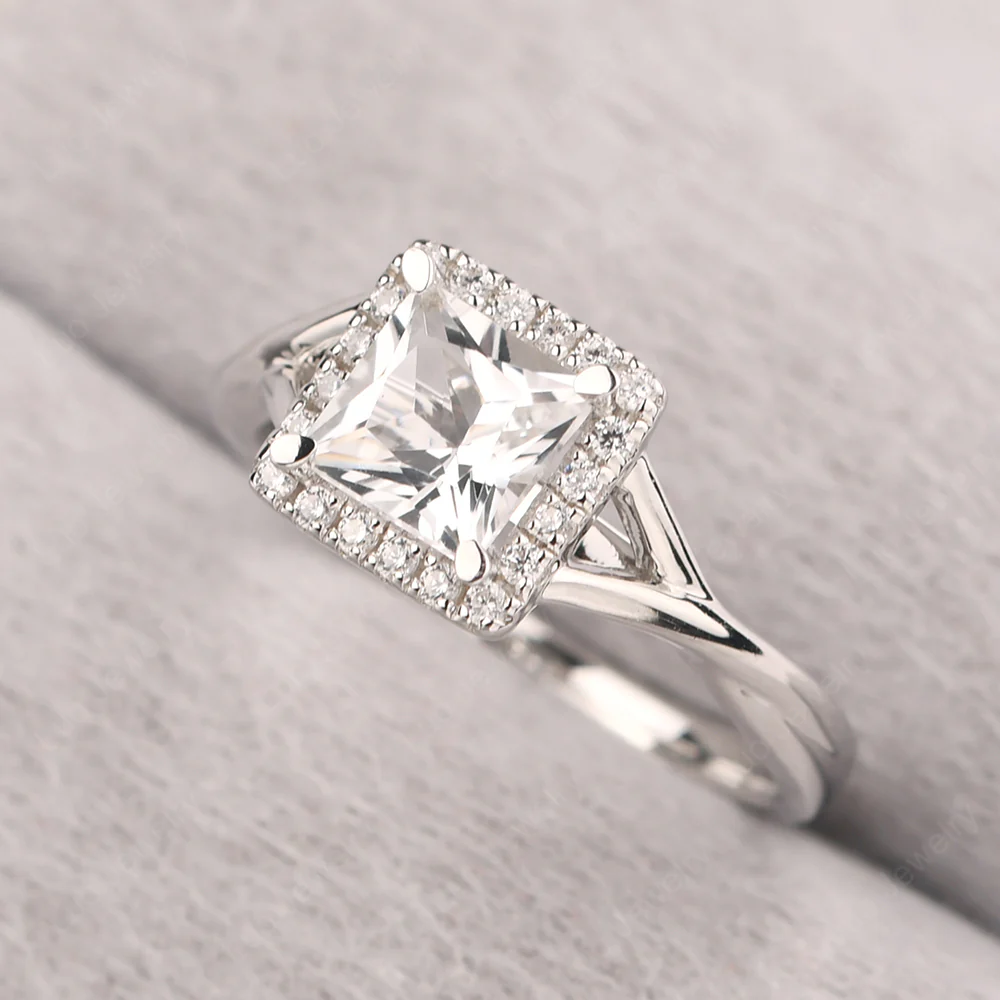 White Topaz Split Shank Halo Engagement Ring - Image 3