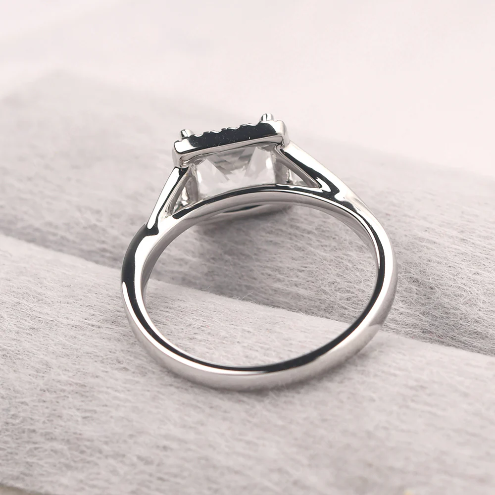 White Topaz Split Shank Halo Engagement Ring - Image 4