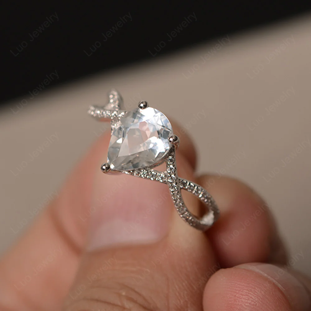 White Topaz Split Shank Pear Engagement Ring
