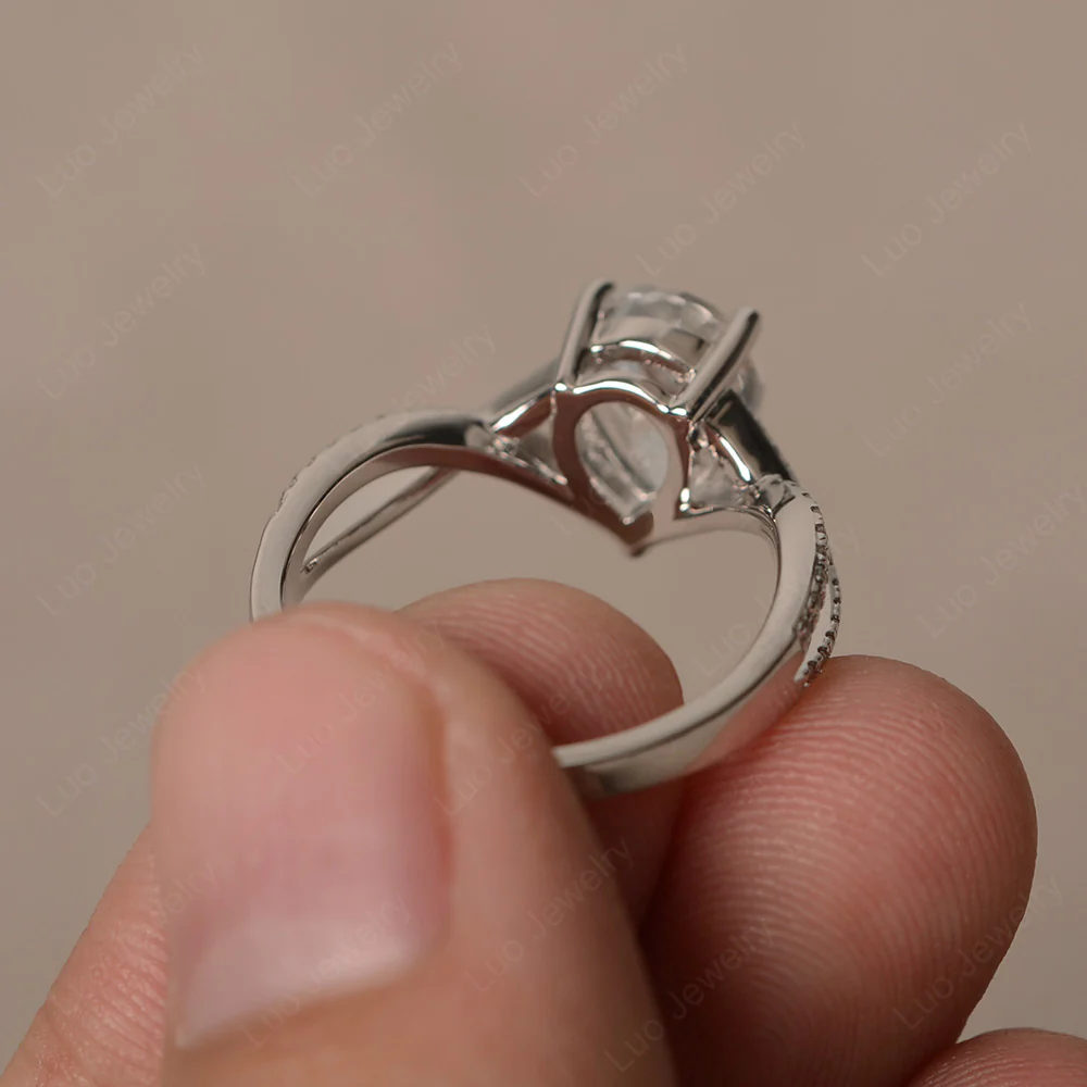White Topaz Split Shank Pear Engagement Ring - Image 2