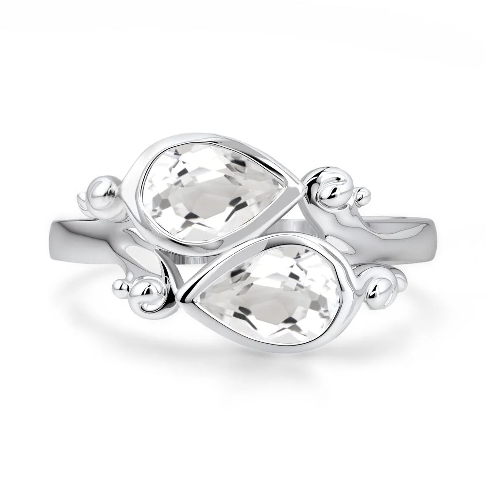 White Topaz Two Stone Bezel Set Ring - Image 6