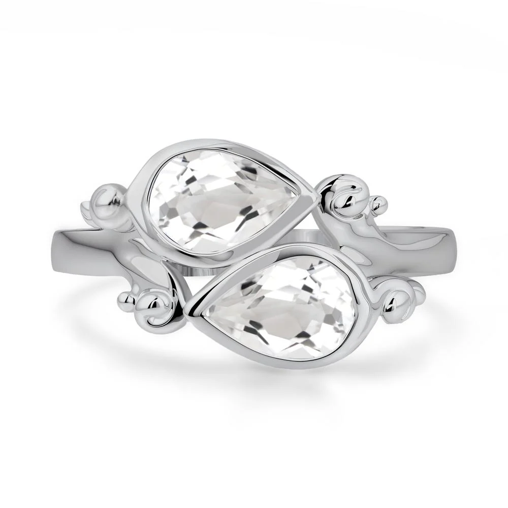 White Topaz Two Stone Bezel Set Ring - Image 8
