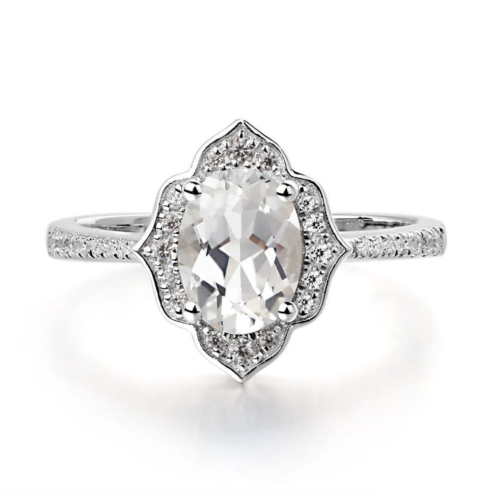 White Topaz Floral Engagement Ring