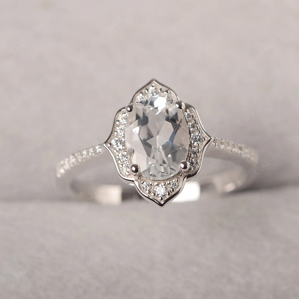 White Topaz Floral Engagement Ring - Image 2