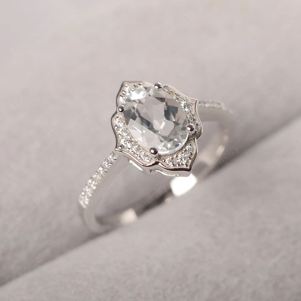 White Topaz Floral Engagement Ring - Image 3