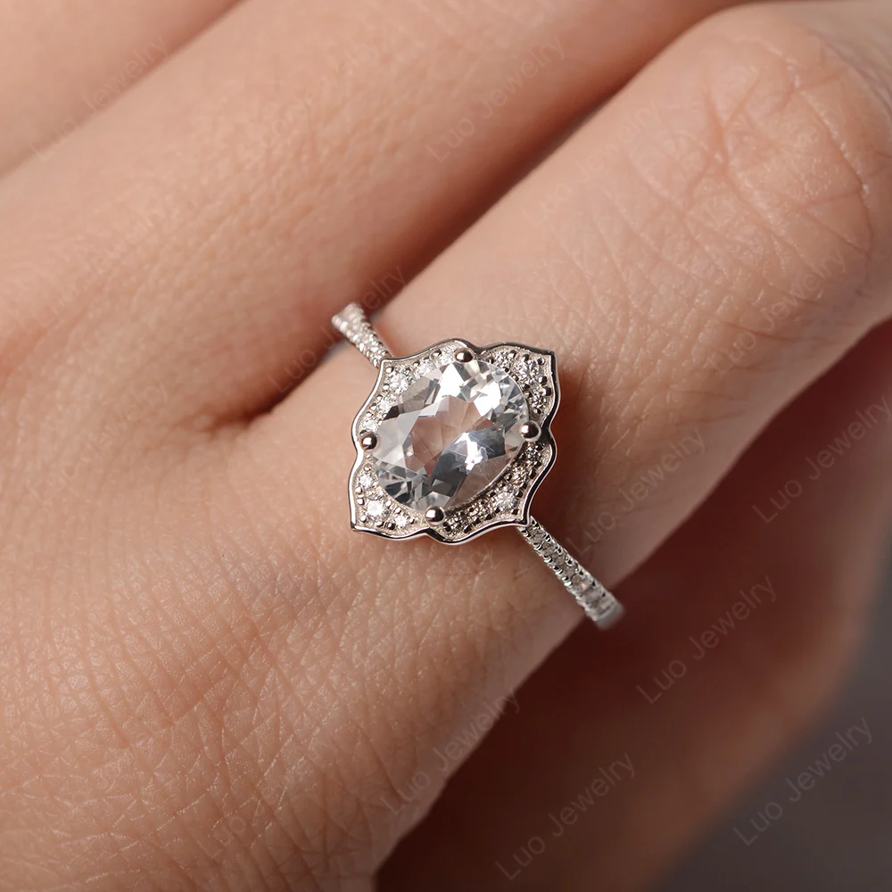 White Topaz Floral Engagement Ring - Image 6