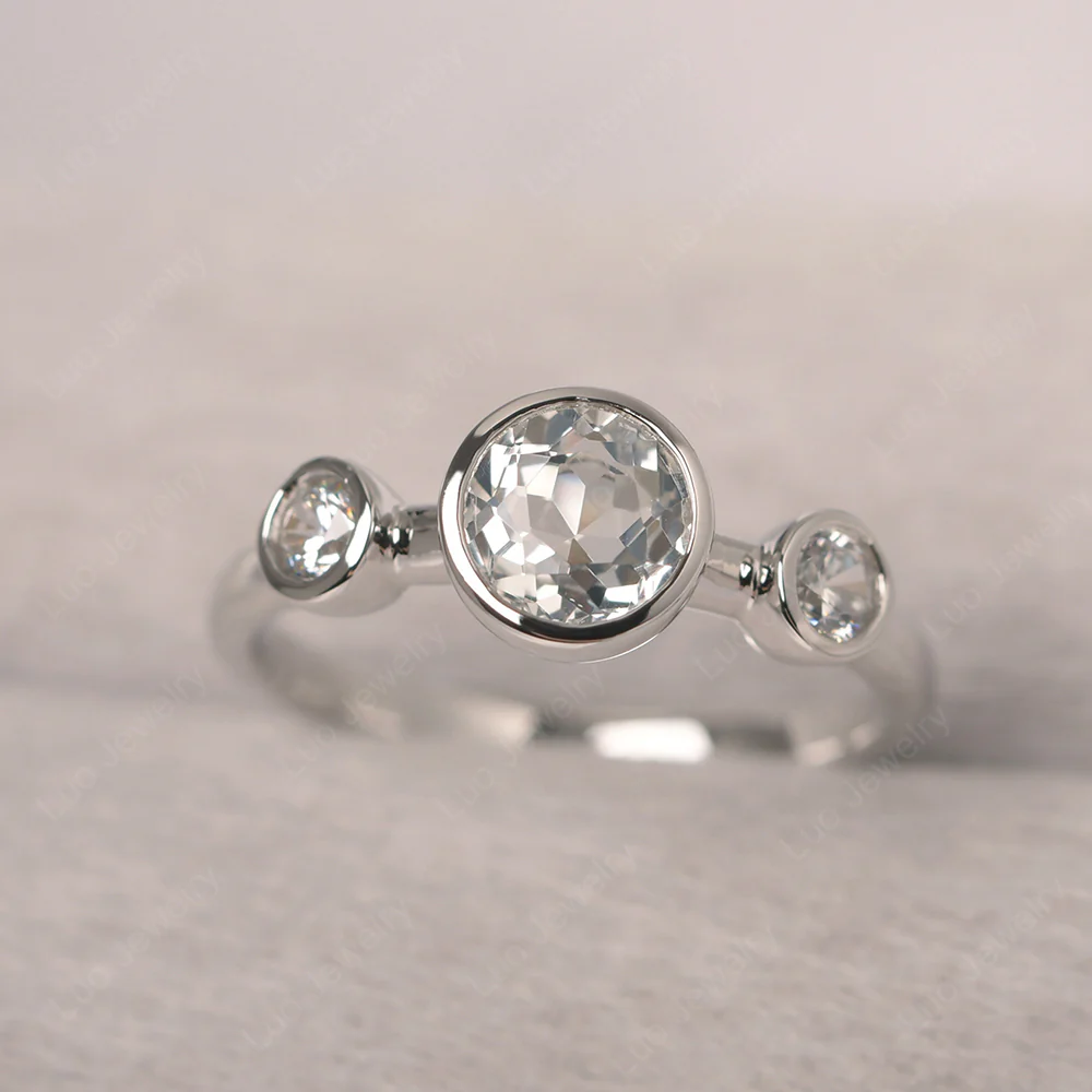 White Topaz 3 Stone Bezel Set Ring