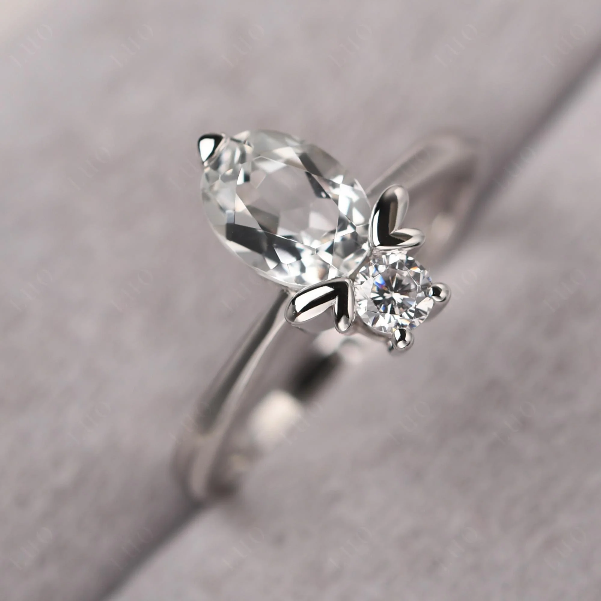 White Topaz Nature Inspired Bee Ring - Image 11