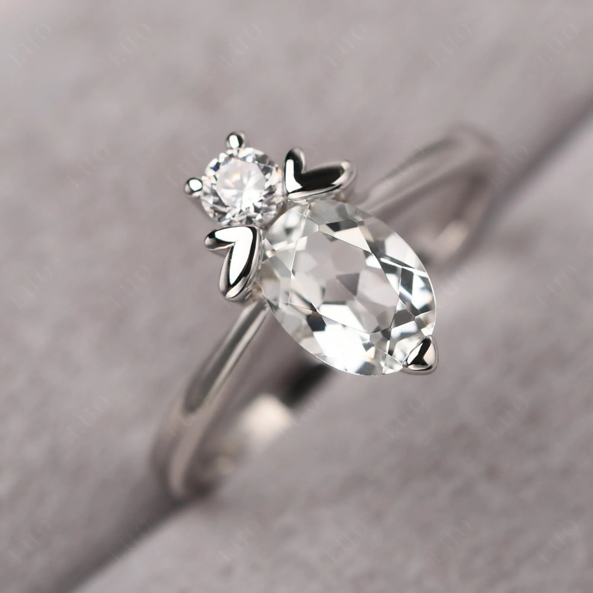 White Topaz Nature Inspired Bee Ring - Image 12