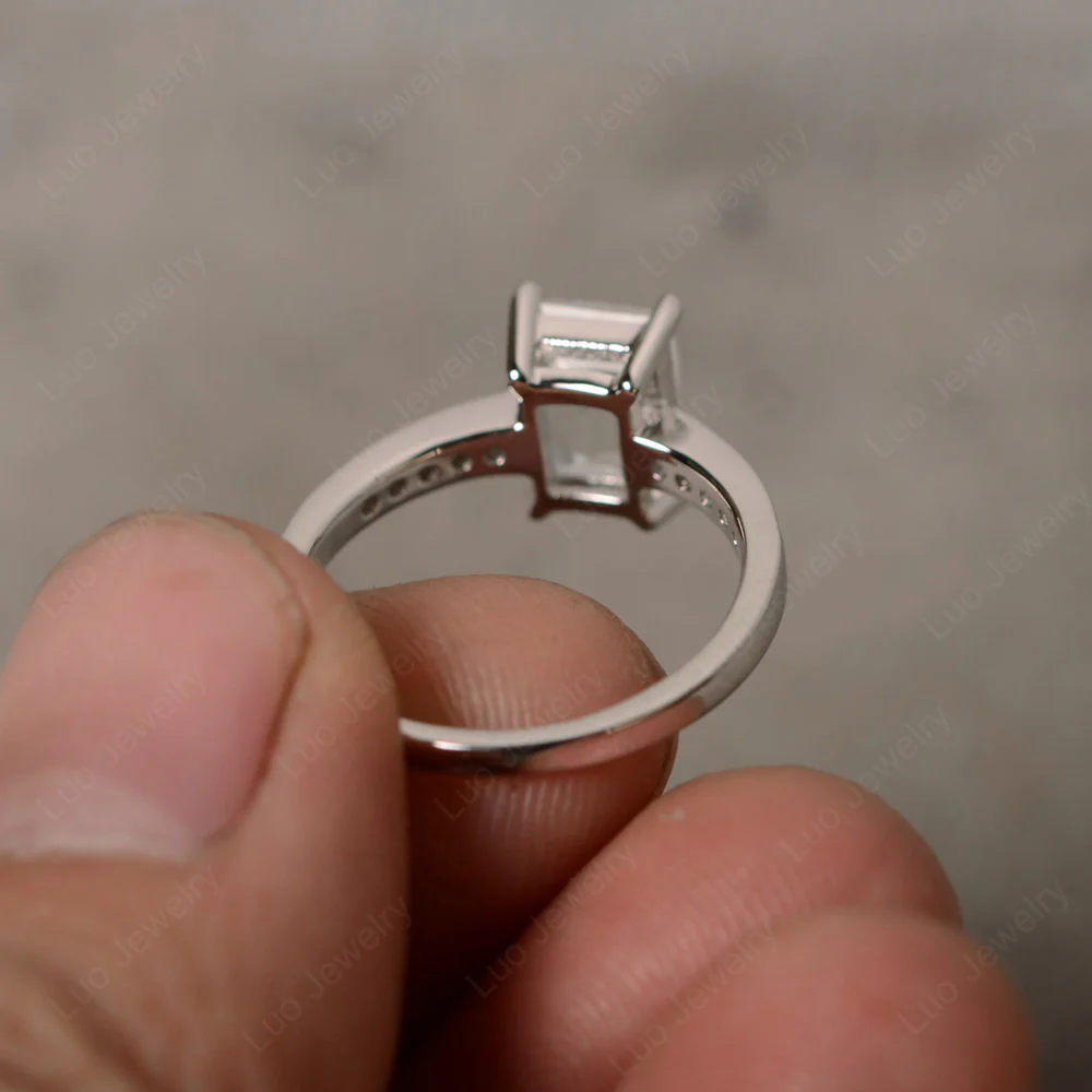 White Topaz Emerald Cut Promise Ring - Image 2