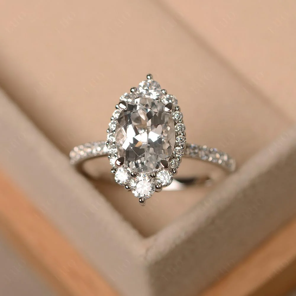 Oval White Topaz Halo Cluster Ring - Image 10
