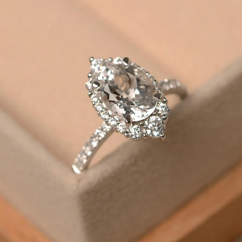 Oval White Topaz Halo Cluster Ring - Image 11