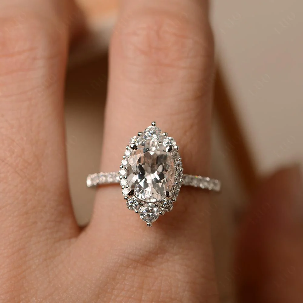 Oval White Topaz Halo Cluster Ring - Image 13